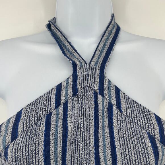 Roxy Bandeau Crop Halter Womens Top Sz L Boho Coastal Y2K Beach Smocked Striped - Picture 4 of 12